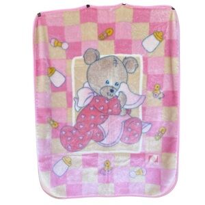 VTG Novatex Cuddly Teddy Bear Minky Plush Blanket Checkered Bottle Pacifier NICE